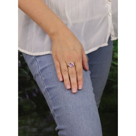 14k Yellow Gold Natural Amethyst and Diamond Ring Size 8 3/4 - Picture 4 of 7